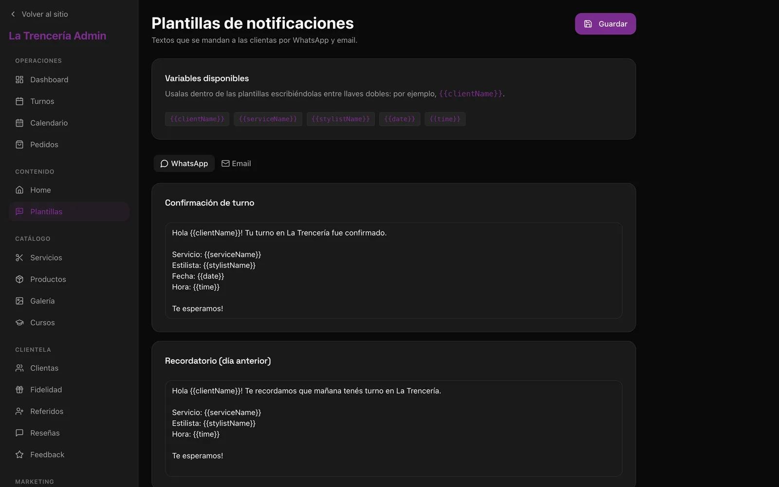Plantillas de mensajes