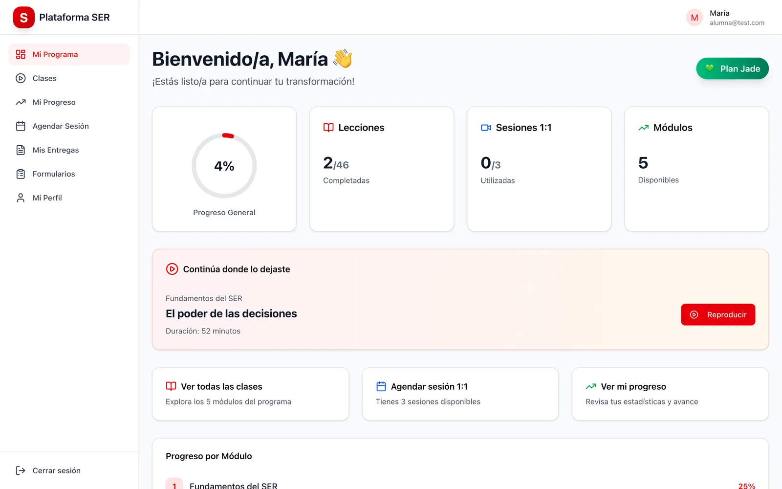 Inicio de la alumna